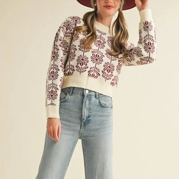 Last 1! NWT Floral Pattern Knit Sweater - Picture 4 of 9